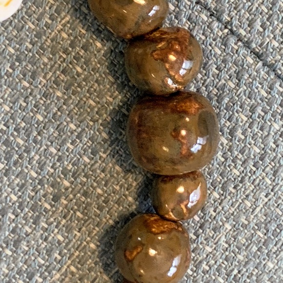 Boho Necklace Turquoise Goldstone Ceramic Cowry - Picture 3 of 7